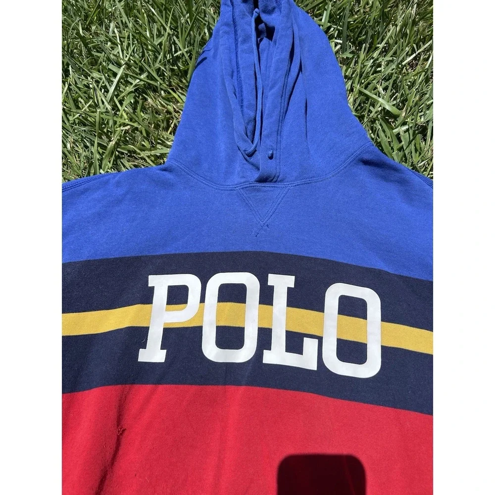 Polo Ralph Lauren Color Block Pullover LS Hoodie P-93 Men's Sz L Distressed